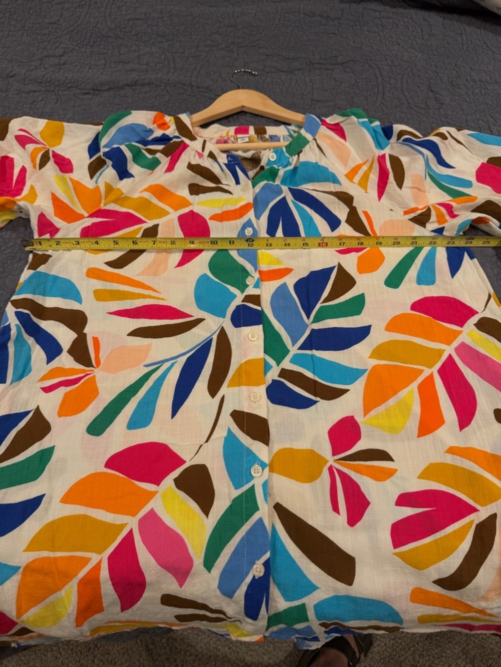 Bright Multicolor Leaf-Print Tunic Dress - Women's Plus - Picture 10 of 11